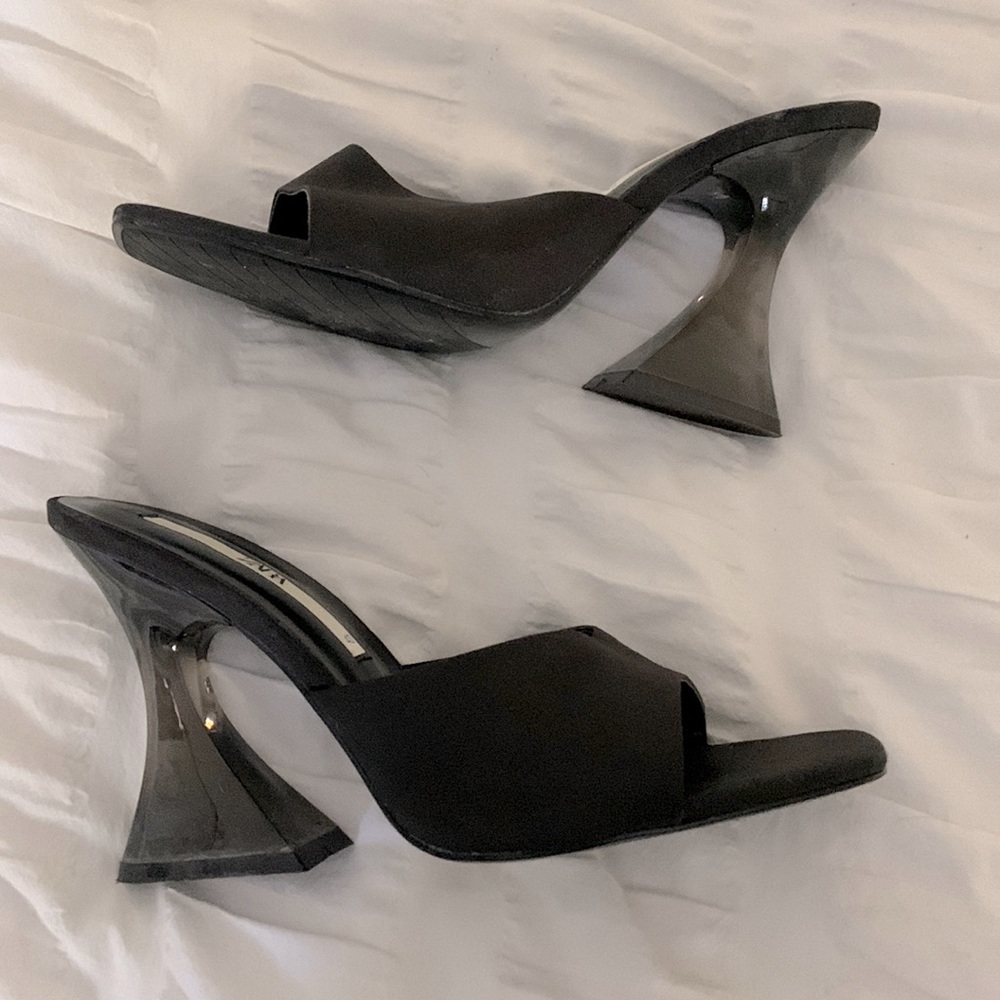 Zara black satin heels. Worn once!